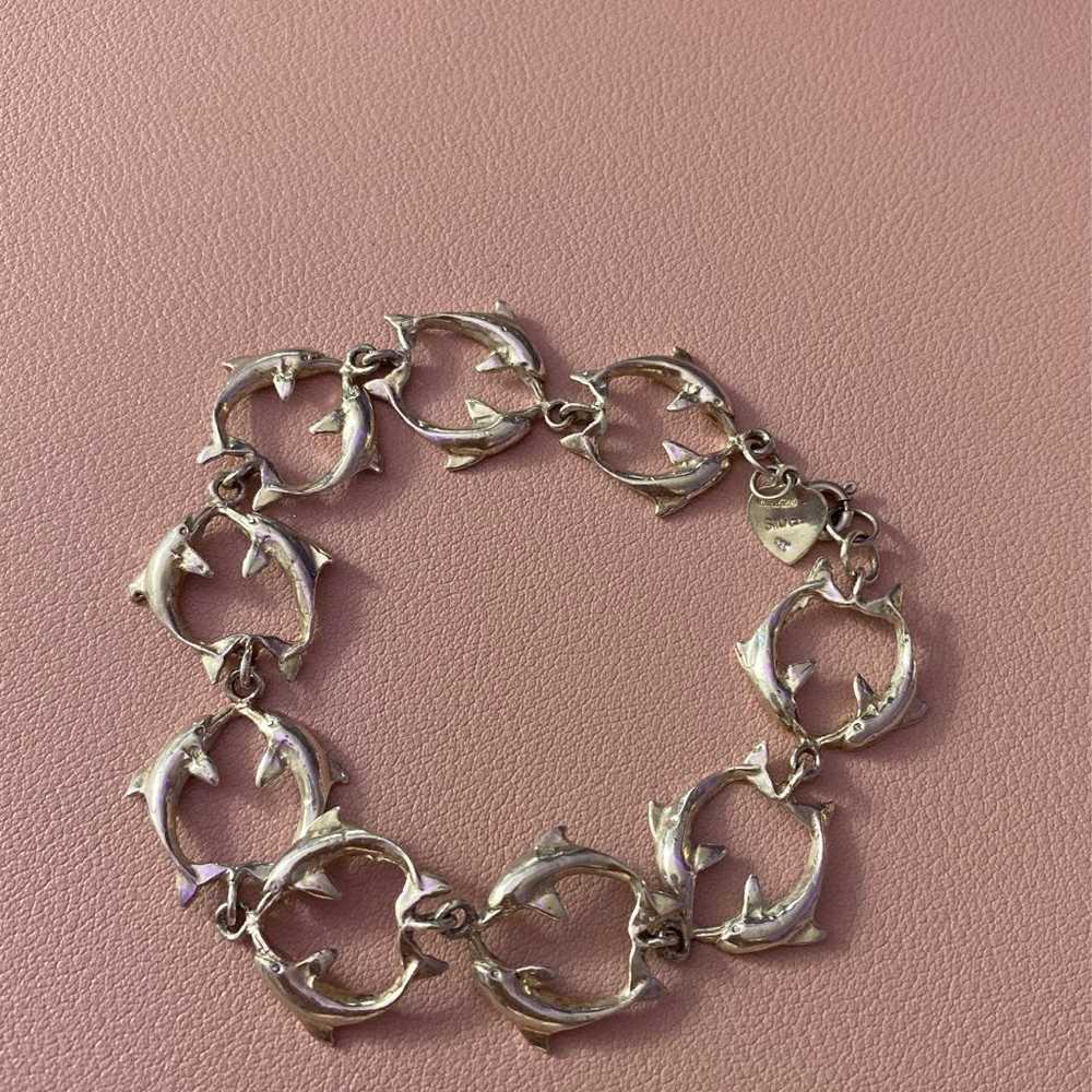 Vintage Sterling Silver Dolphin Link Bracelet - image 1