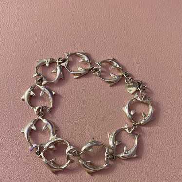 Vintage Sterling Silver Dolphin Link Bracelet - image 1