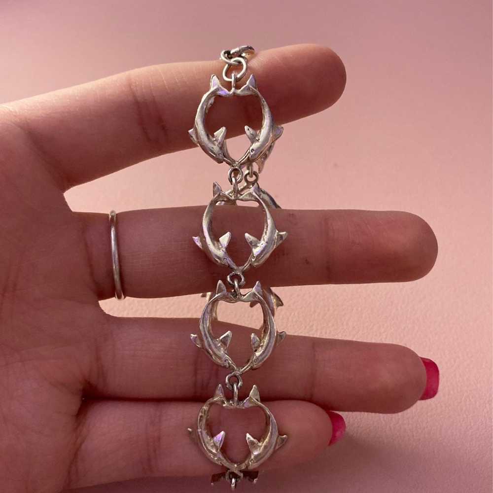 Vintage Sterling Silver Dolphin Link Bracelet - image 2