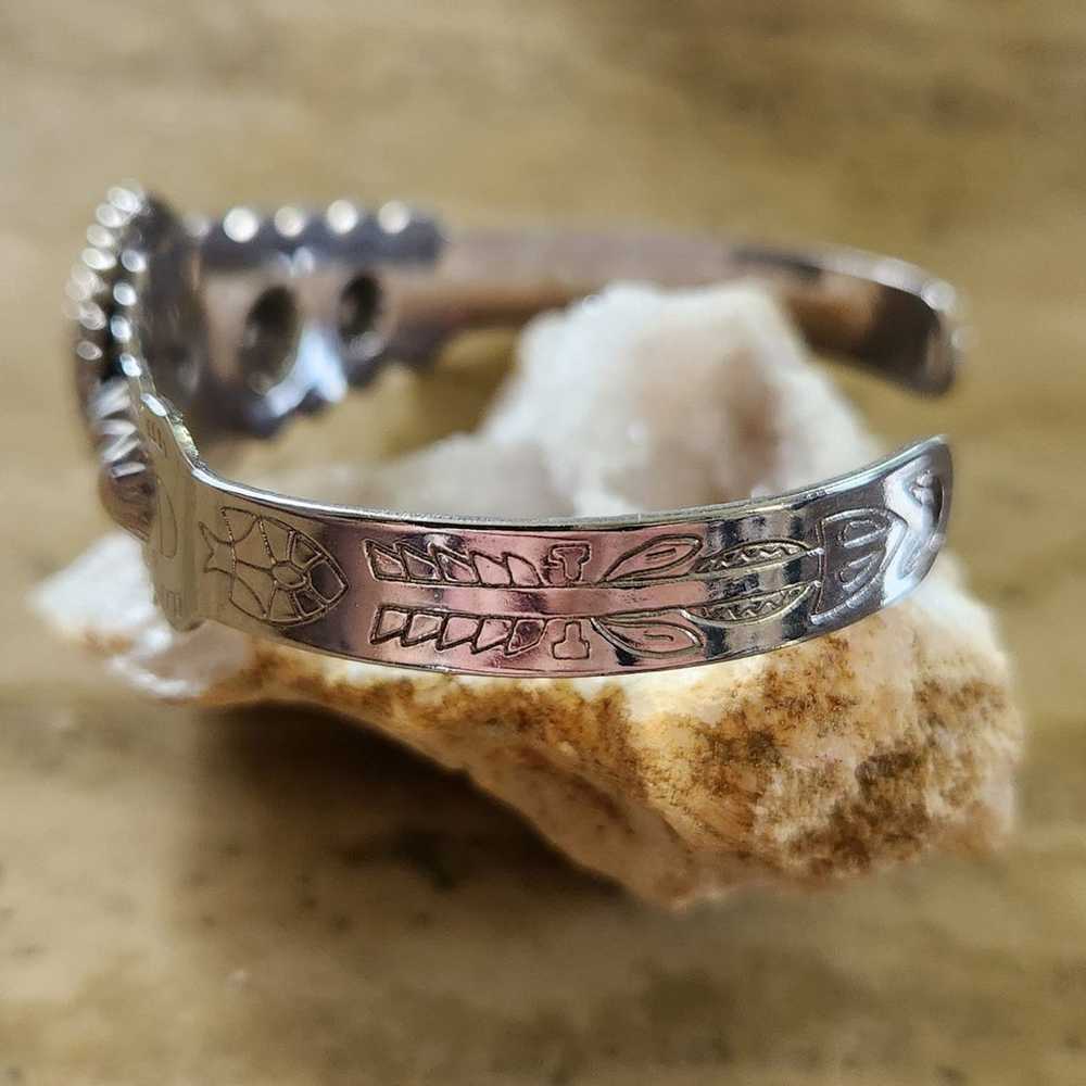 Vintage natural stone and silver toned cuff brace… - image 5