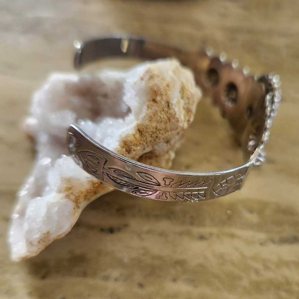 Vintage natural stone and silver toned cuff brace… - image 7