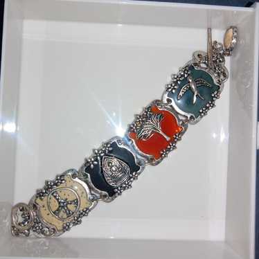 90s vintage silvertone wide peace bracelet - image 1