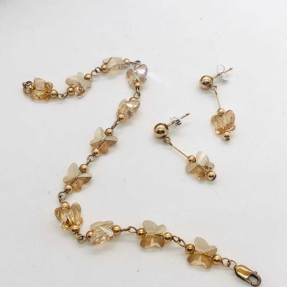 Vintage Butterfly Crystal Bracelet / Earrings - image 1