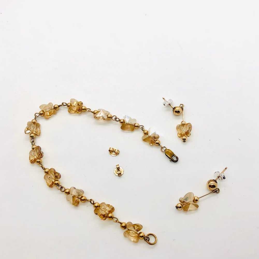 Vintage Butterfly Crystal Bracelet / Earrings - image 9