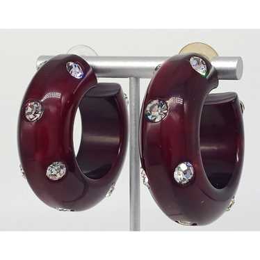 Brown Hoop Rhinestone Earrings Acrylic Lucite Sil… - image 1