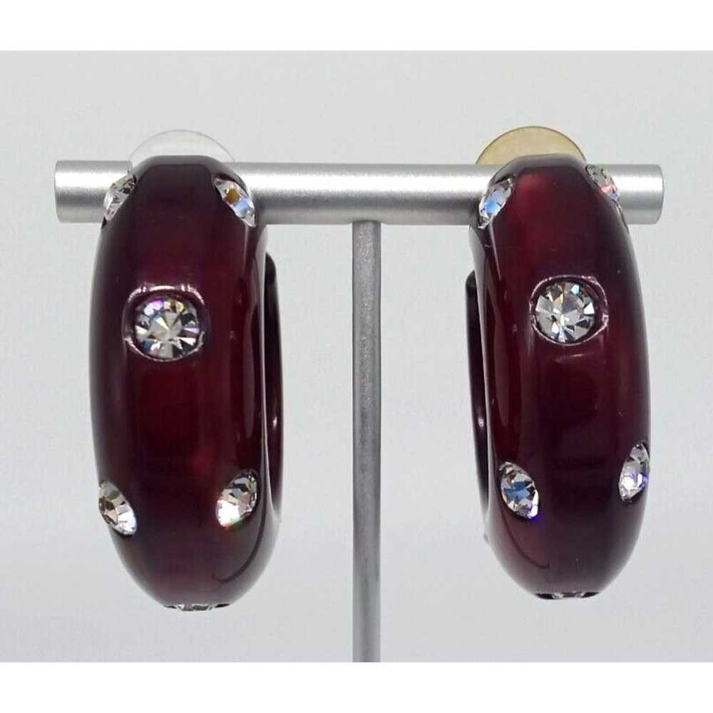 Brown Hoop Rhinestone Earrings Acrylic Lucite Sil… - image 2