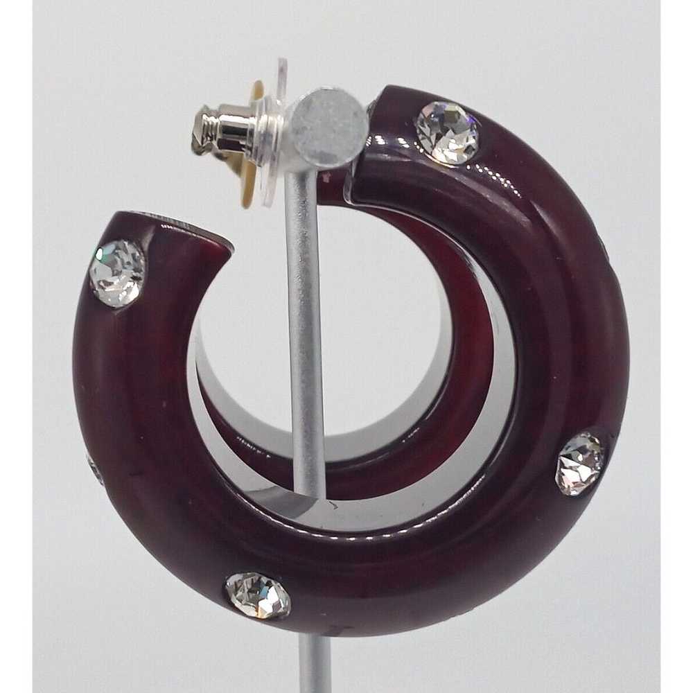 Brown Hoop Rhinestone Earrings Acrylic Lucite Sil… - image 3