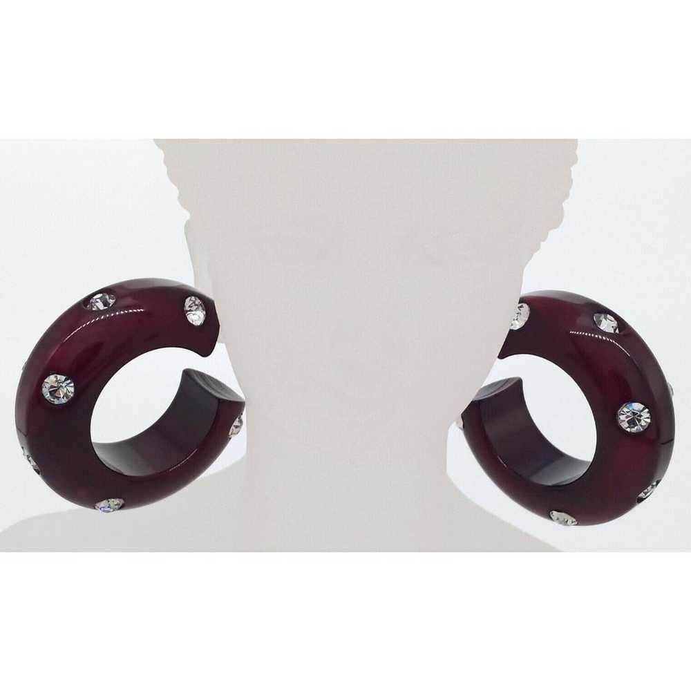Brown Hoop Rhinestone Earrings Acrylic Lucite Sil… - image 4