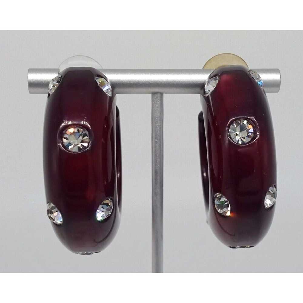 Brown Hoop Rhinestone Earrings Acrylic Lucite Sil… - image 5