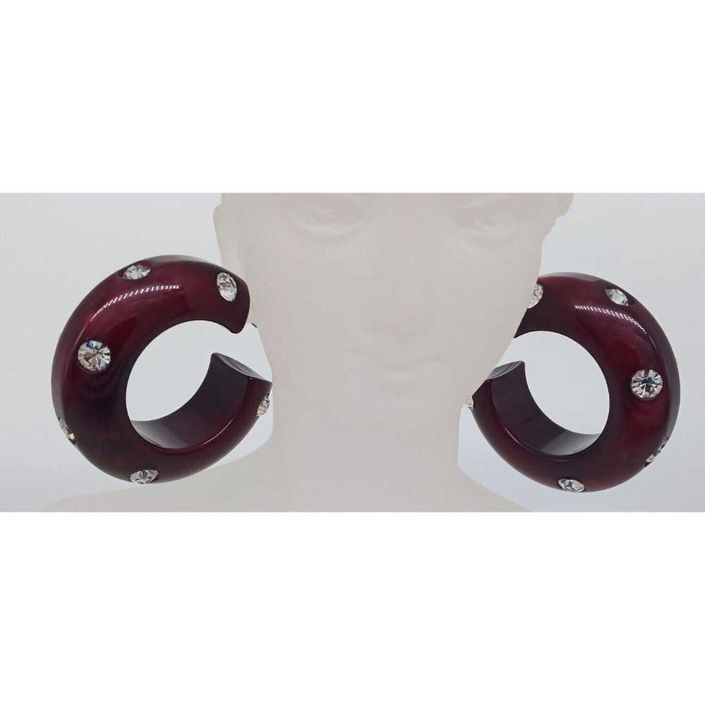 Brown Hoop Rhinestone Earrings Acrylic Lucite Sil… - image 6