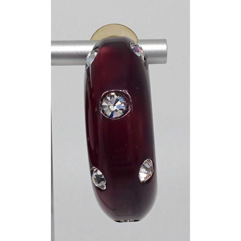 Brown Hoop Rhinestone Earrings Acrylic Lucite Sil… - image 8