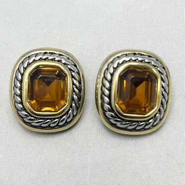 Vintage Gold & Silver Topaz Rhinestone Earrings - image 1