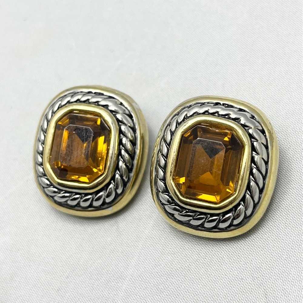 Vintage Gold & Silver Topaz Rhinestone Earrings - image 2