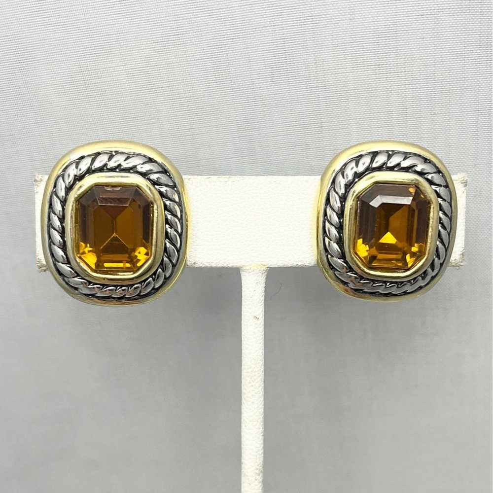Vintage Gold & Silver Topaz Rhinestone Earrings - image 3
