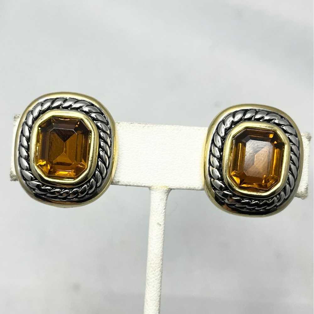 Vintage Gold & Silver Topaz Rhinestone Earrings - image 4