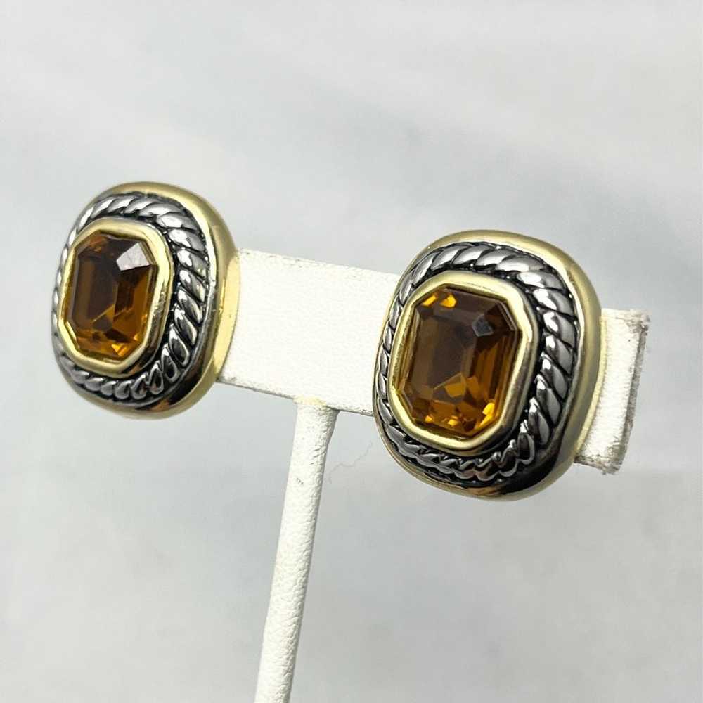 Vintage Gold & Silver Topaz Rhinestone Earrings - image 6