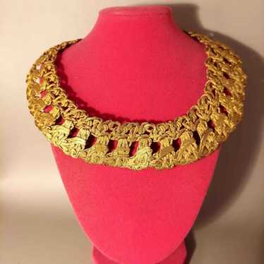 Vintage Gold Tone Woven Wire Choker Necklace - image 1