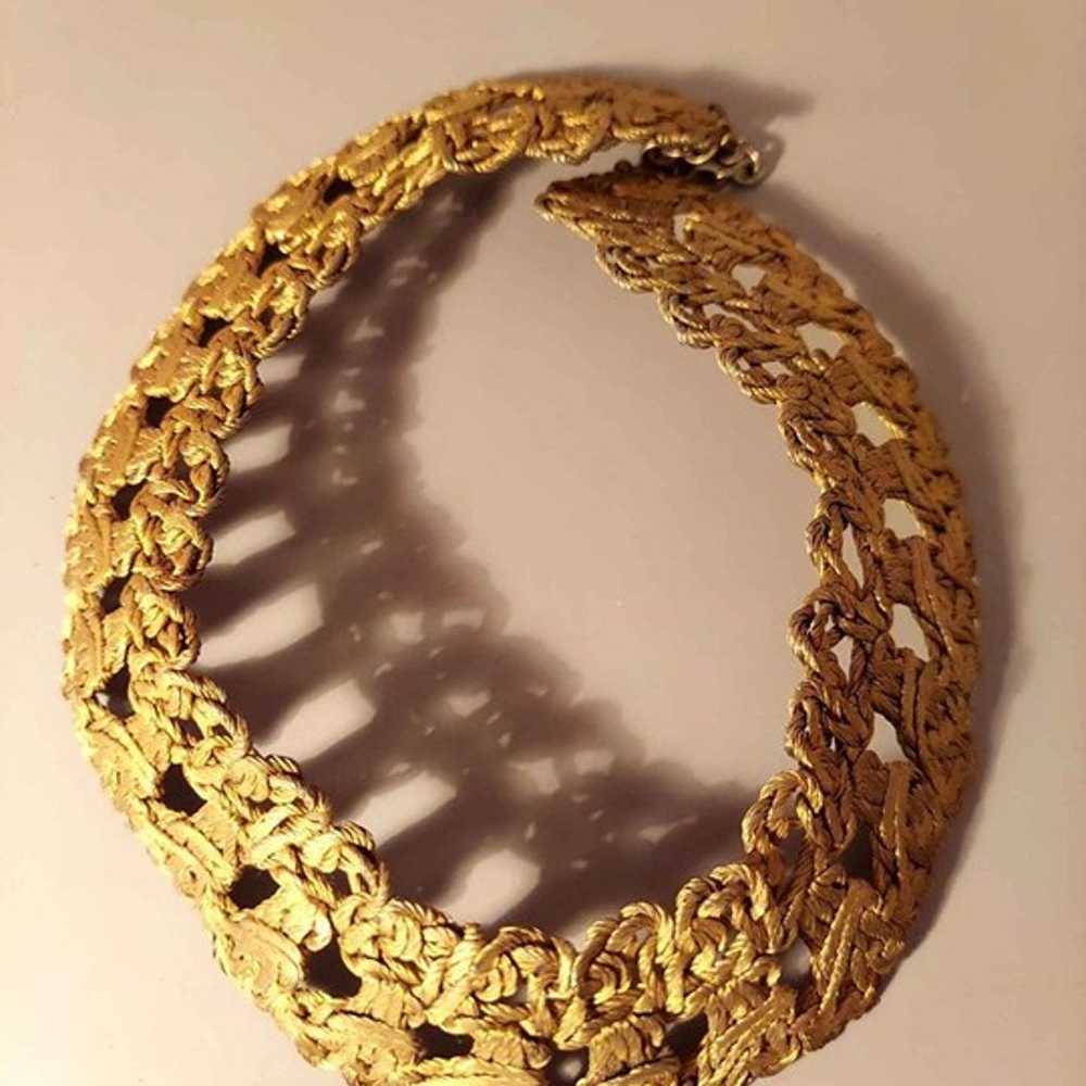 Vintage Gold Tone Woven Wire Choker Necklace - image 3