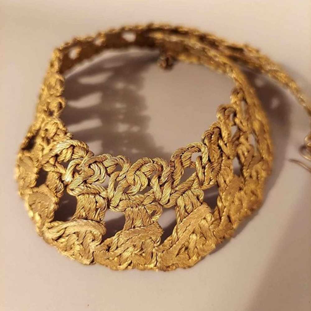 Vintage Gold Tone Woven Wire Choker Necklace - image 4