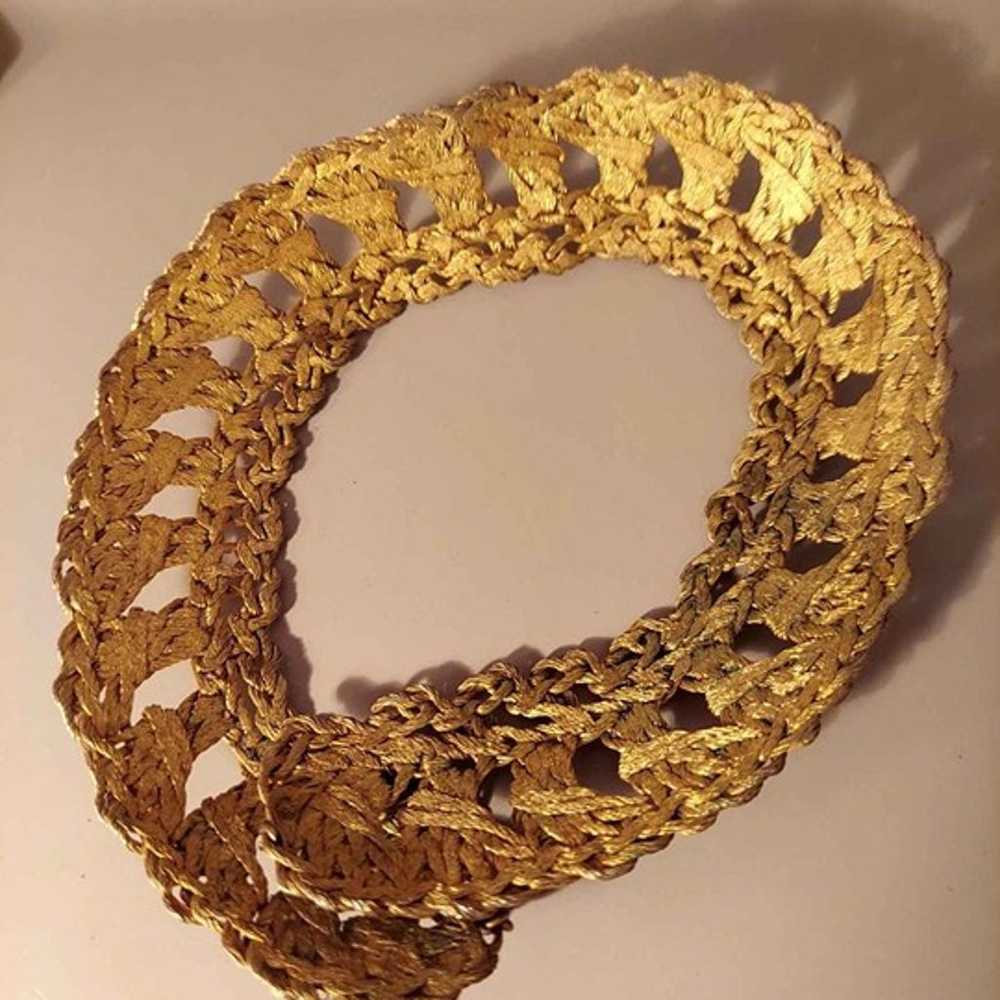 Vintage Gold Tone Woven Wire Choker Necklace - image 7