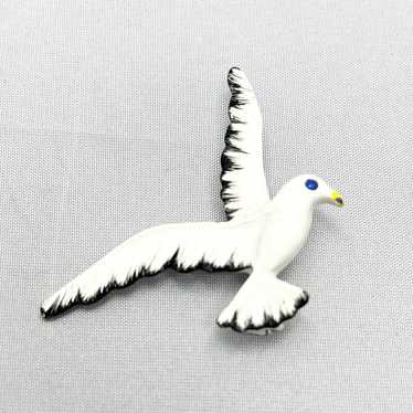 Vintage Enamel Rhinestone Seagull Bird Brooch Pin - image 1