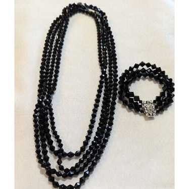 Vintage Signed West Germany Black Faceted Bead Ne… - image 1