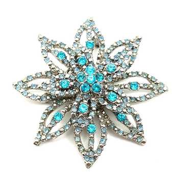 Vintage Blue and Clear Rhinestone Brooch - image 1