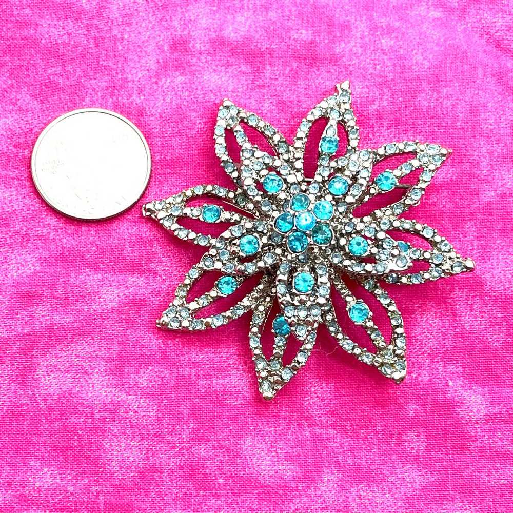 Vintage Blue and Clear Rhinestone Brooch - image 3