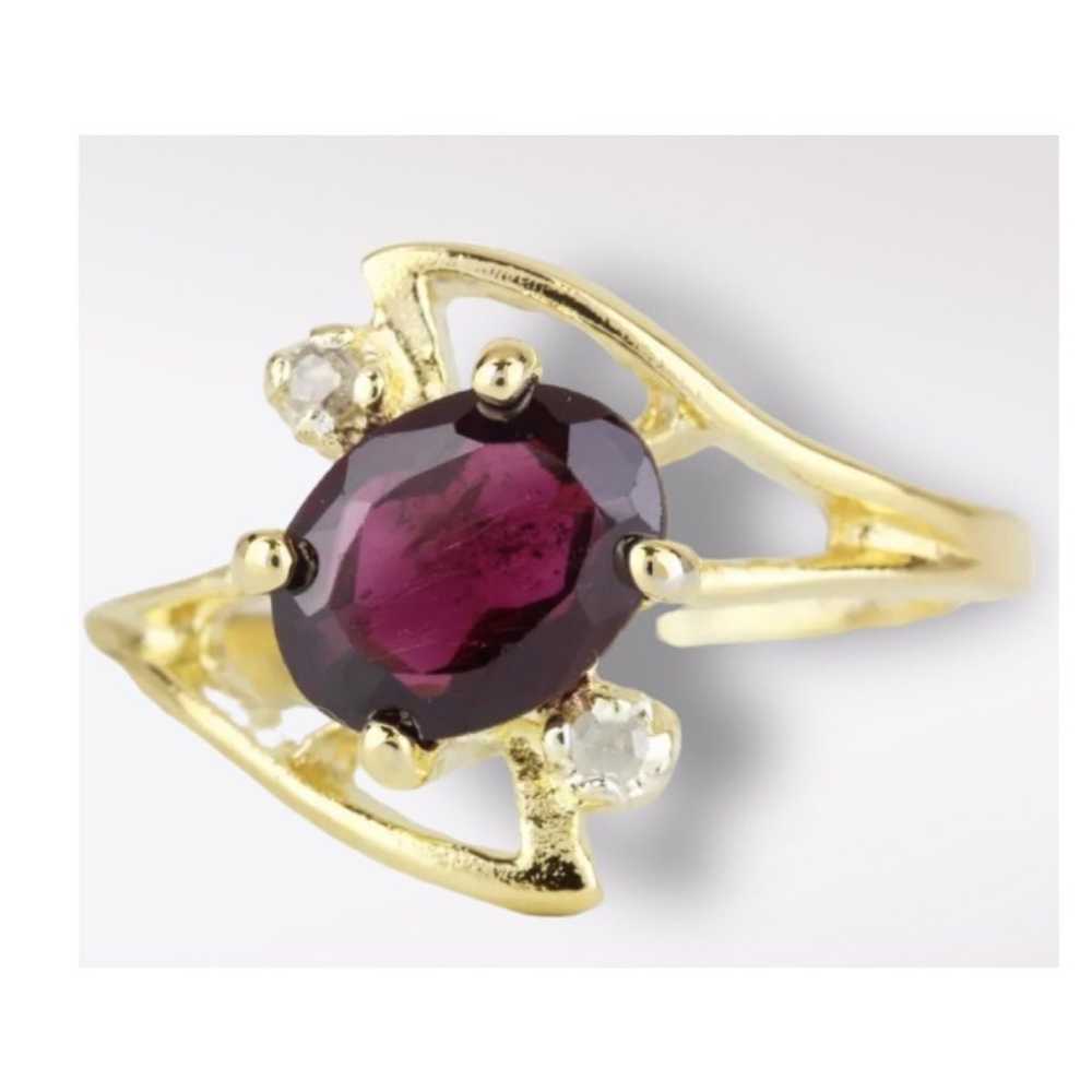 Vintage Gio Lind 14k HGE Garnet & CZ’s Gold Ring … - image 3