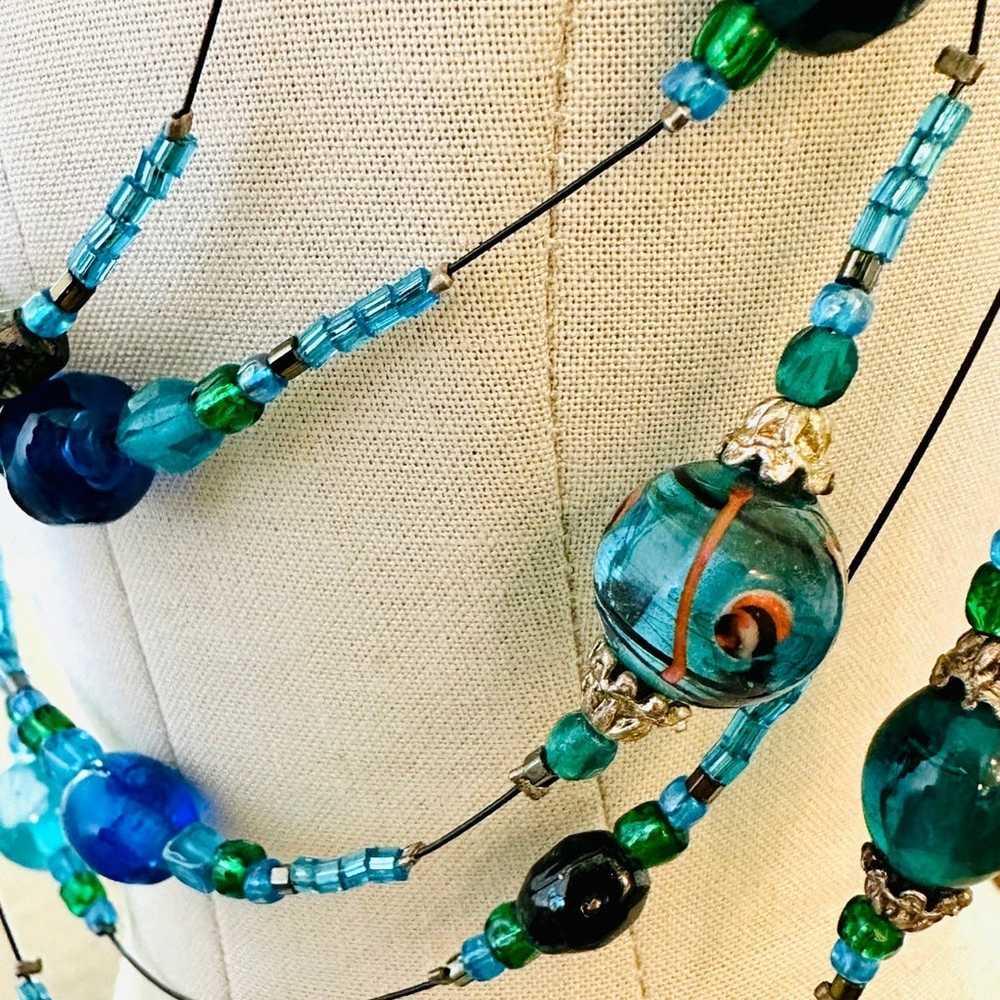 Modern Vintage Art Glass Bead & Peacock Necklace … - image 10