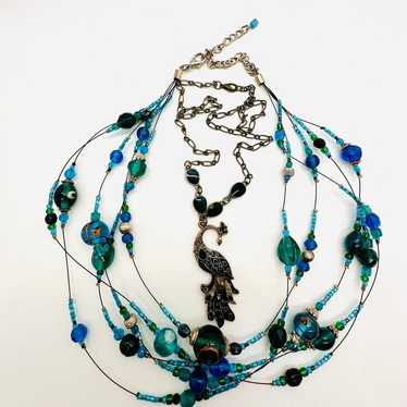 Modern Vintage Art Glass Bead & Peacock Necklace … - image 1
