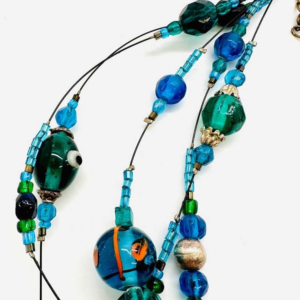 Modern Vintage Art Glass Bead & Peacock Necklace … - image 3