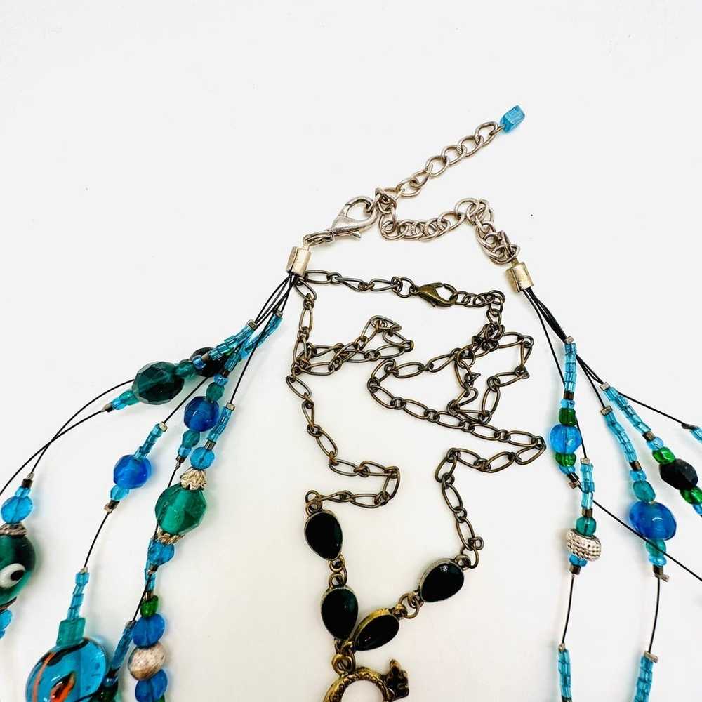 Modern Vintage Art Glass Bead & Peacock Necklace … - image 5