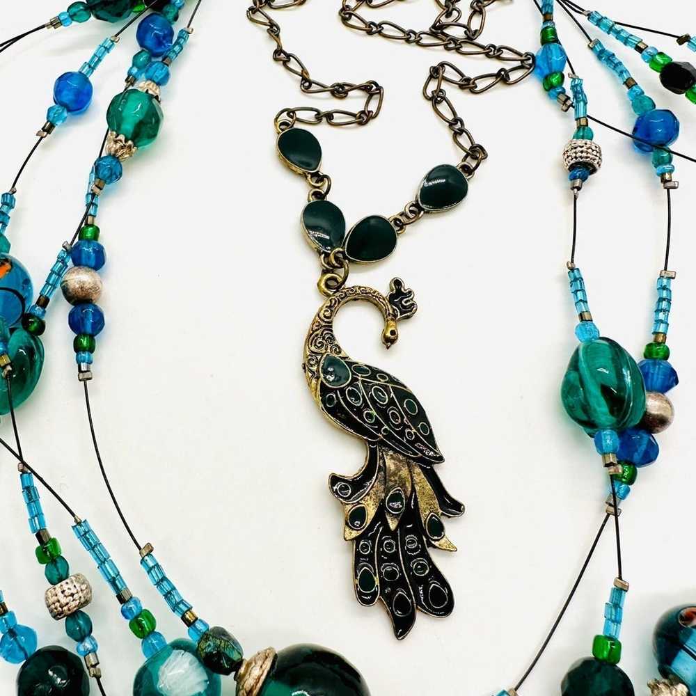 Modern Vintage Art Glass Bead & Peacock Necklace … - image 6