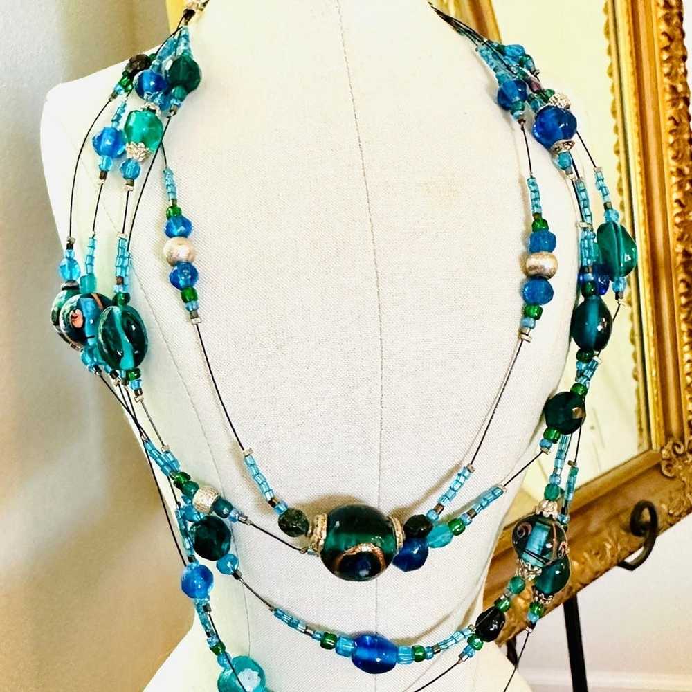 Modern Vintage Art Glass Bead & Peacock Necklace … - image 8