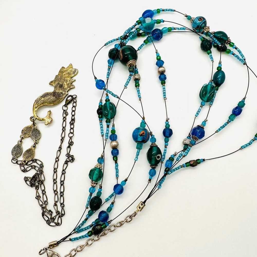 Modern Vintage Art Glass Bead & Peacock Necklace … - image 9