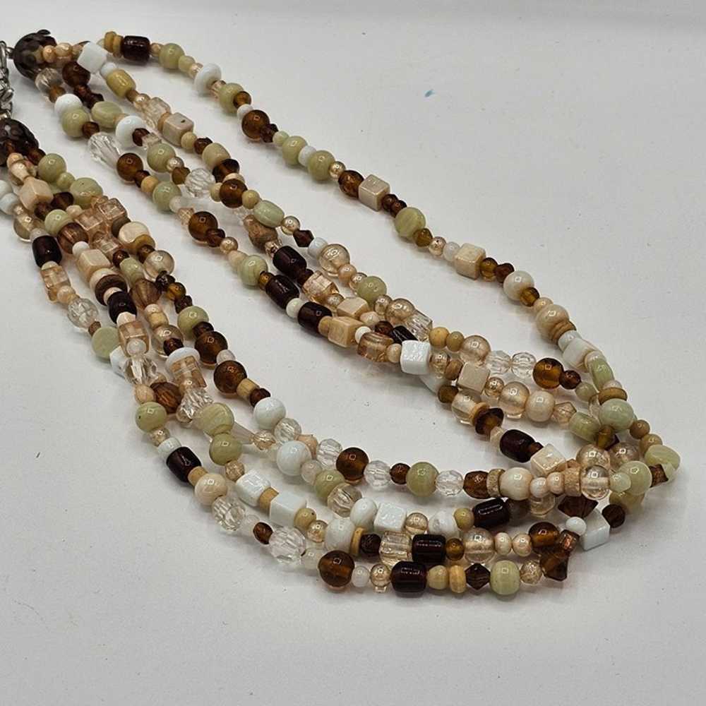 Vintage 4 Strand Glass Bead Necklace Brown Neutra… - image 3