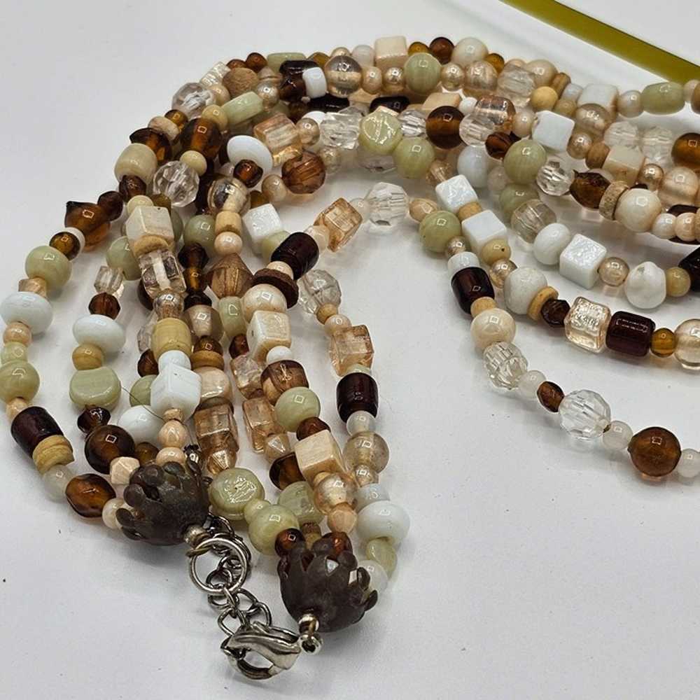 Vintage 4 Strand Glass Bead Necklace Brown Neutra… - image 4