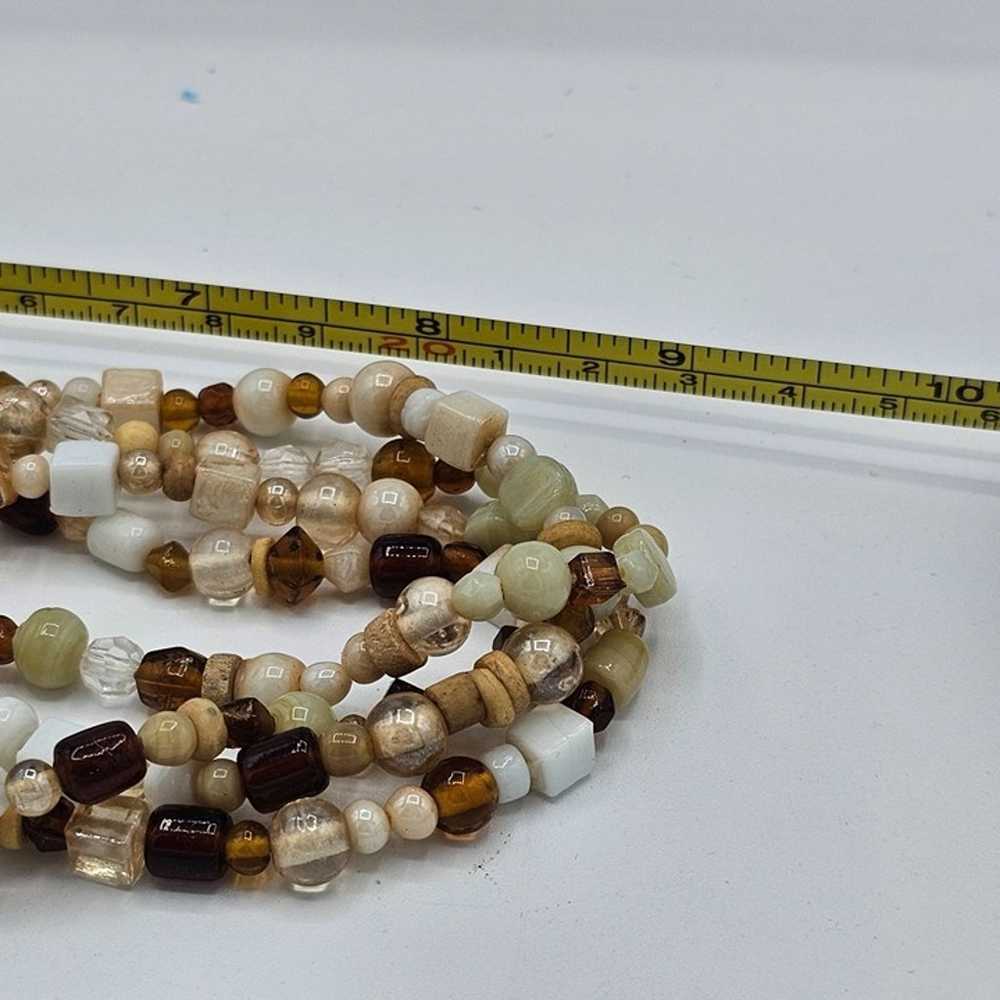 Vintage 4 Strand Glass Bead Necklace Brown Neutra… - image 5