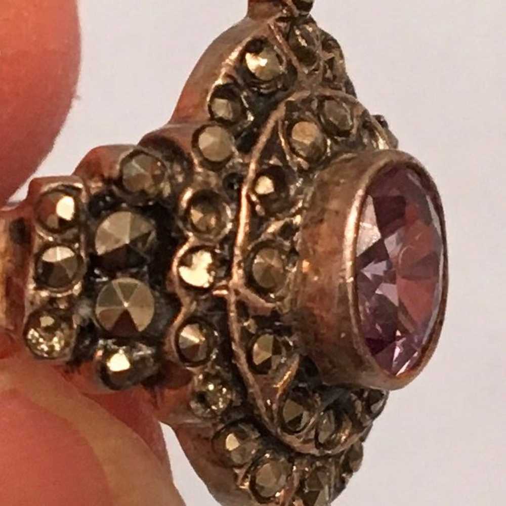 Vintage amethyst, marcasite and silver ring  size… - image 3