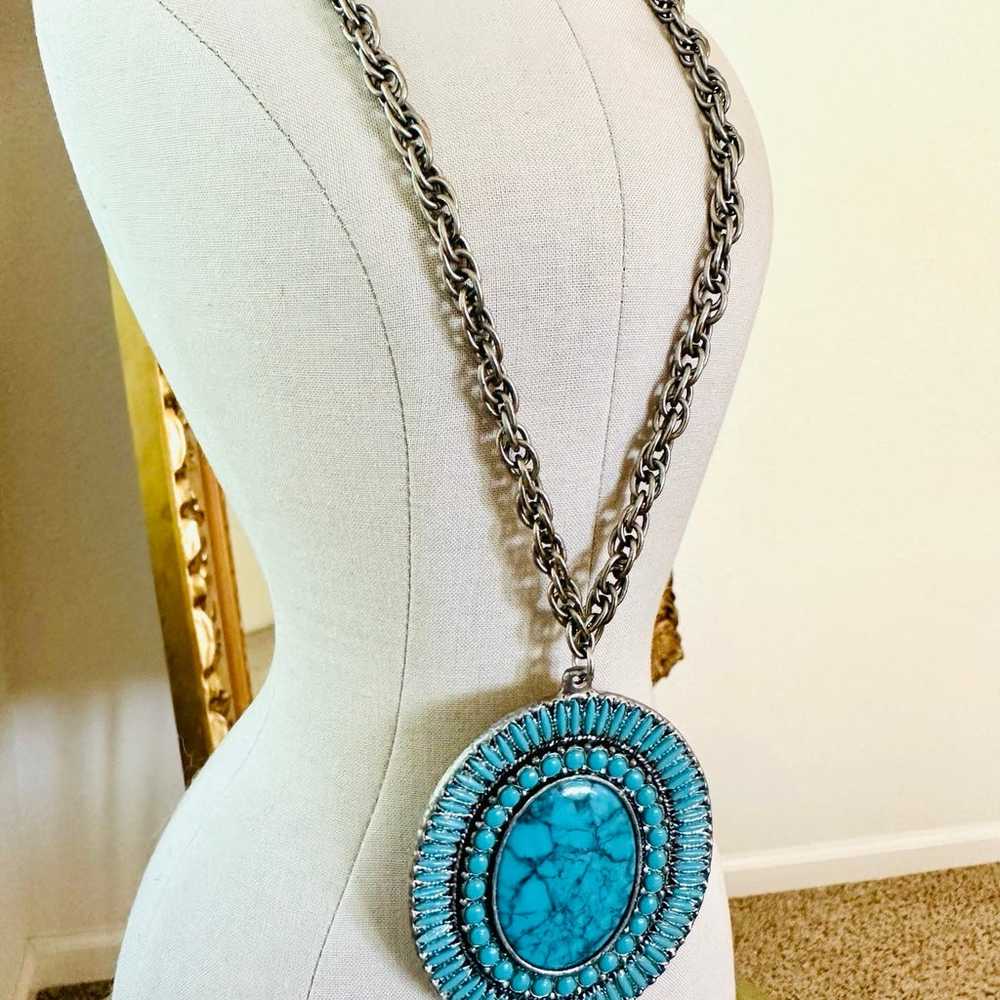Vintage Southwest Turquoise Medallion Necklace - image 11