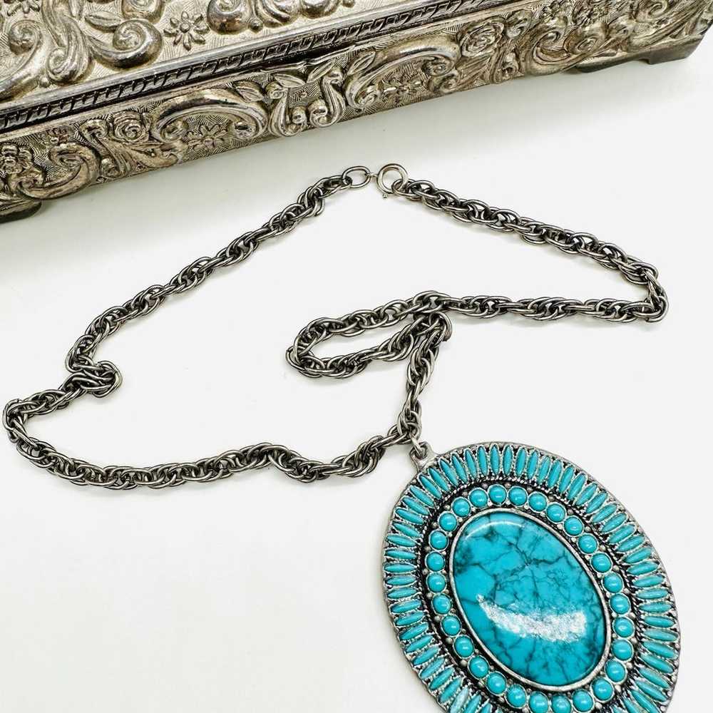 Vintage Southwest Turquoise Medallion Necklace - image 1