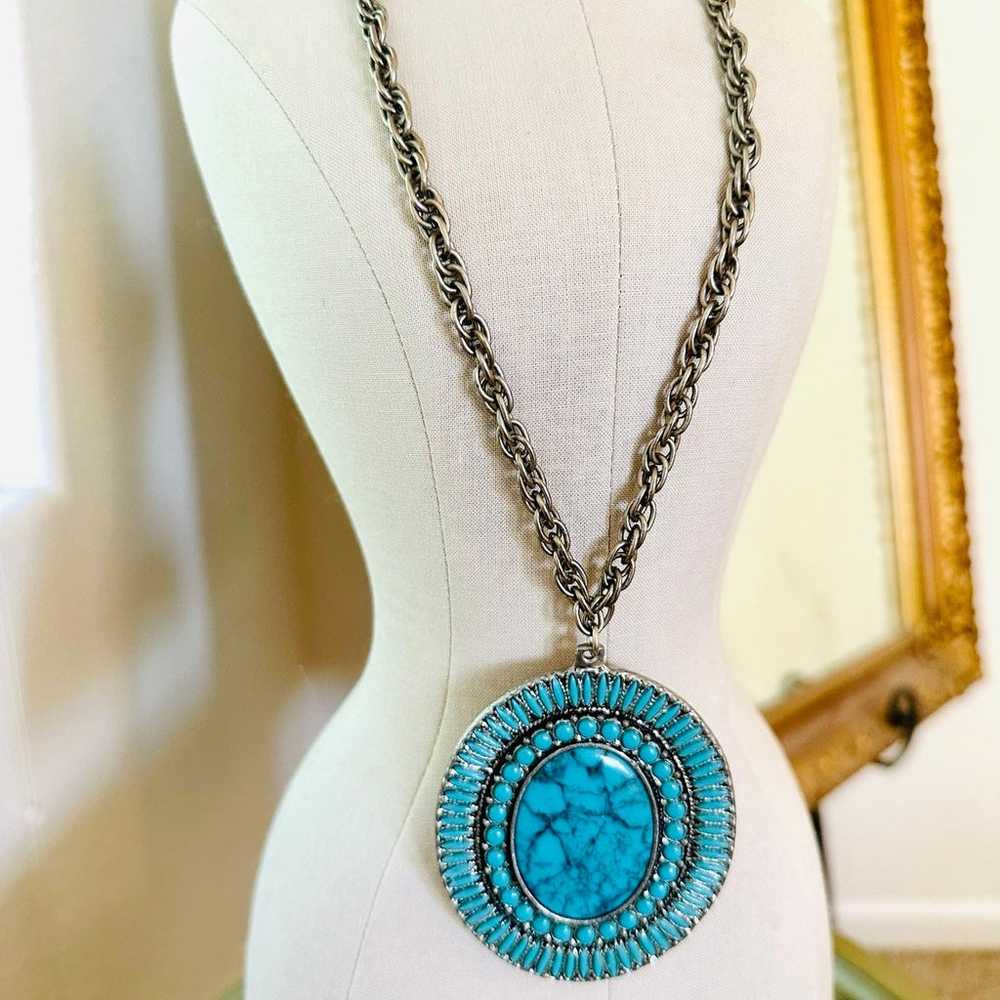 Vintage Southwest Turquoise Medallion Necklace - image 2