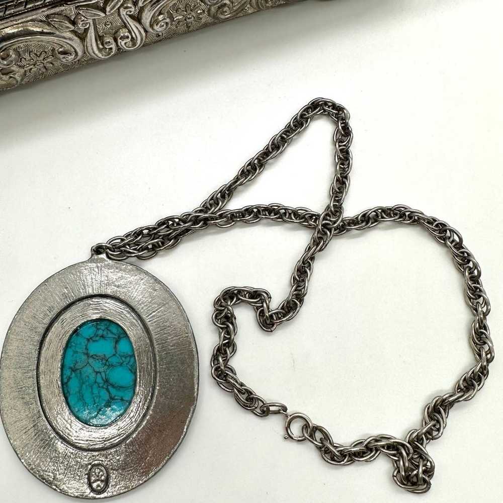 Vintage Southwest Turquoise Medallion Necklace - image 3