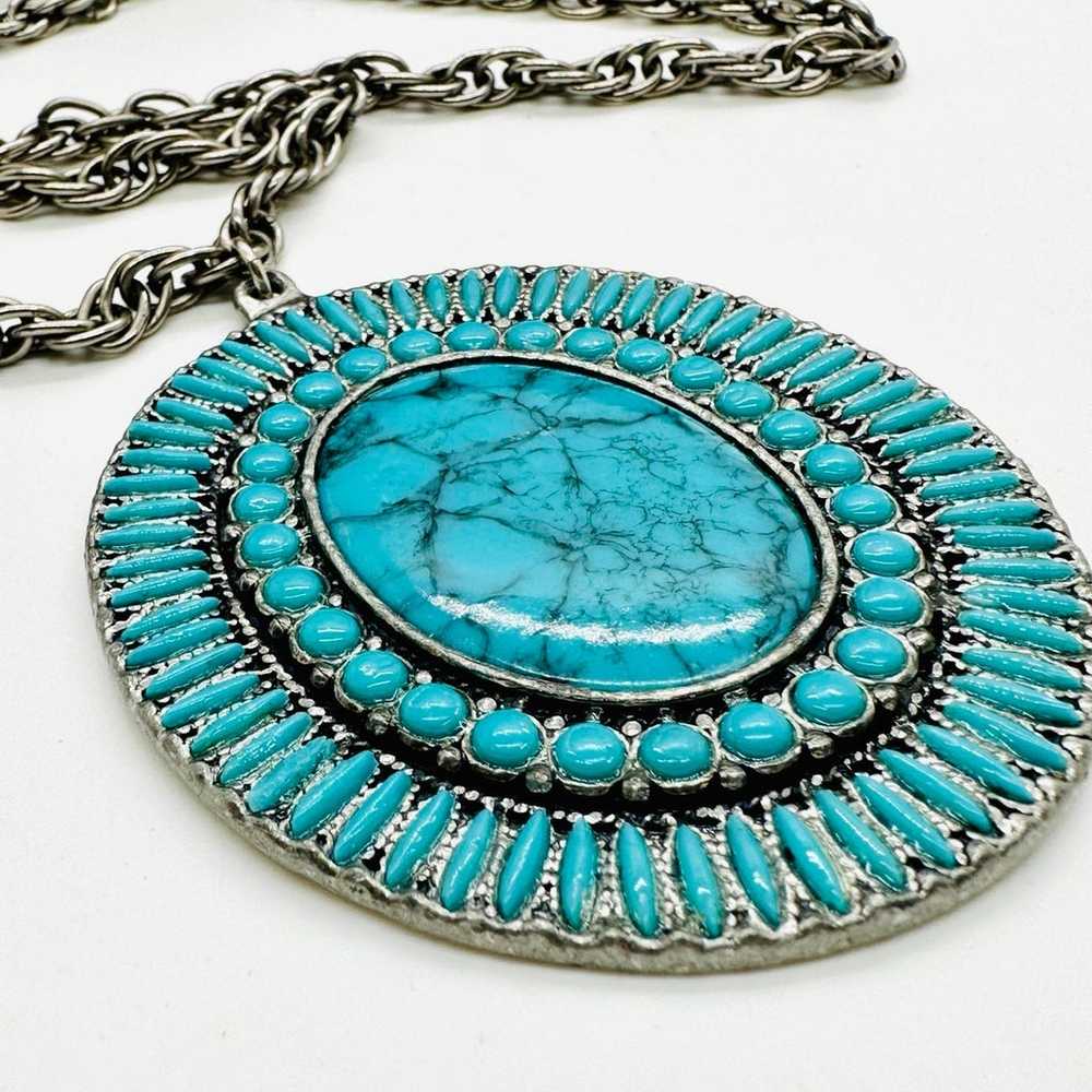 Vintage Southwest Turquoise Medallion Necklace - image 8