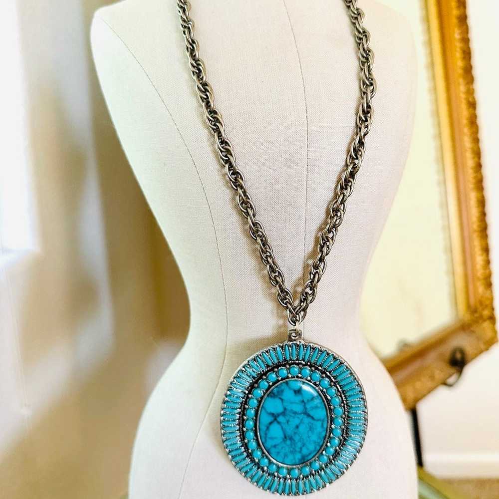 Vintage Southwest Turquoise Medallion Necklace - image 9