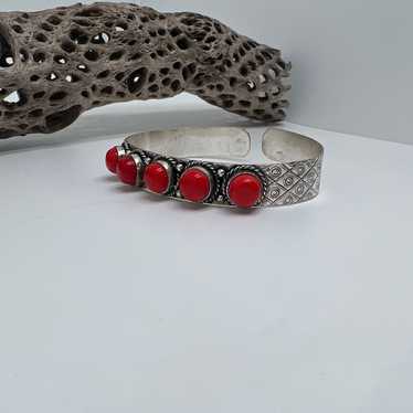 Coral and Silver Bracelet