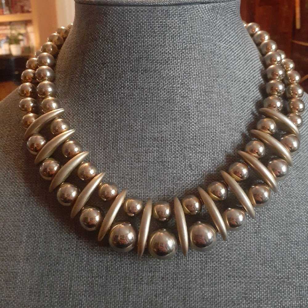 Vintage metal chain shiny gold tone bead multi st… - image 2