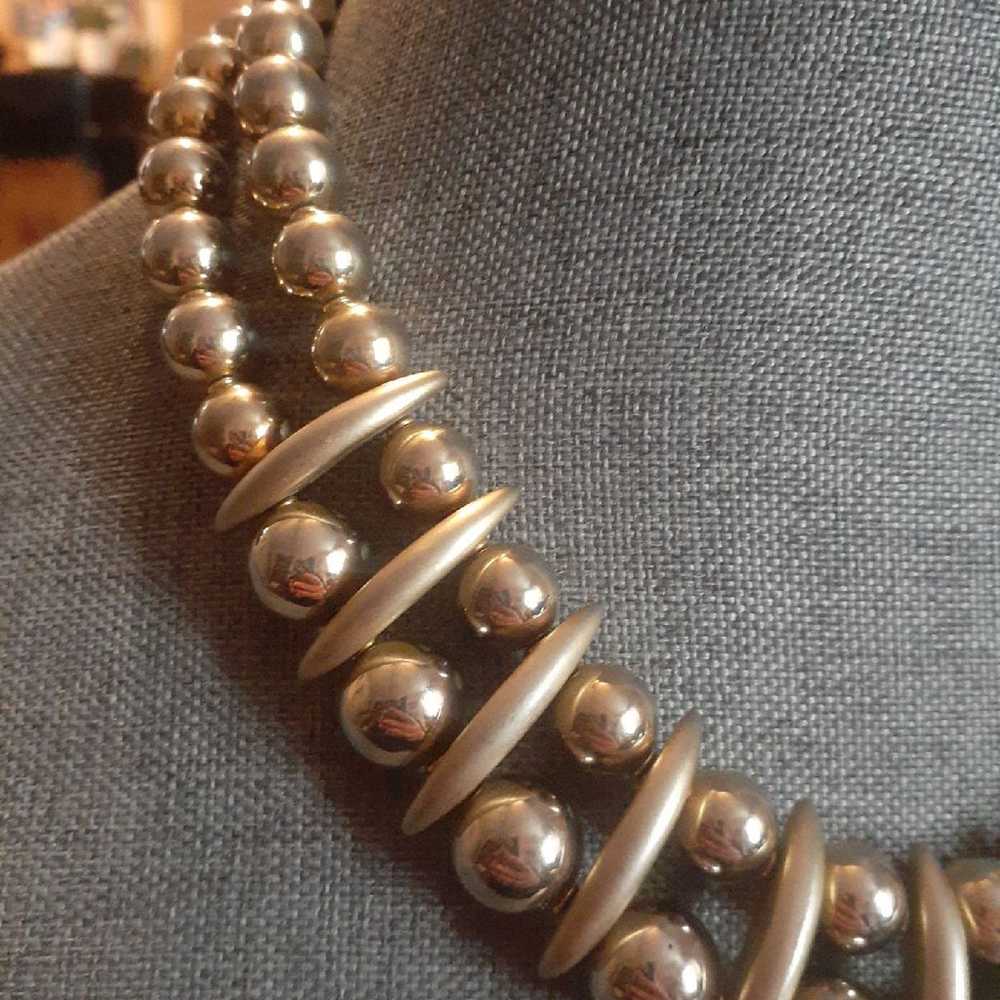 Vintage metal chain shiny gold tone bead multi st… - image 3