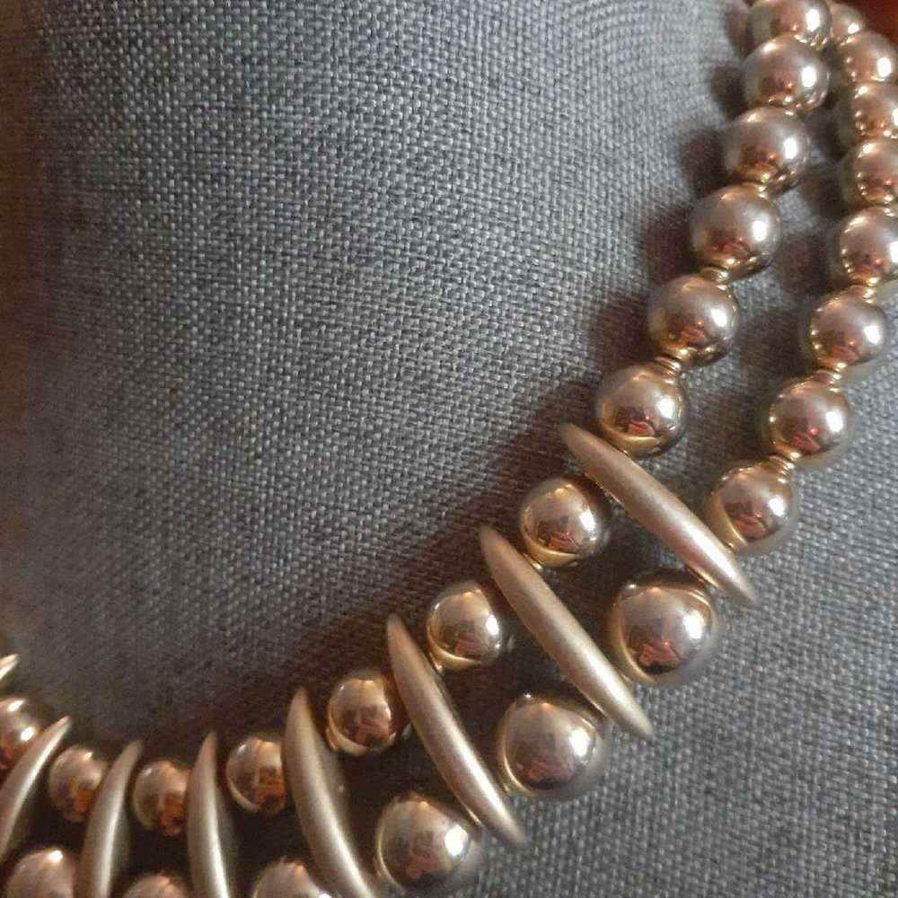 Vintage metal chain shiny gold tone bead multi st… - image 4